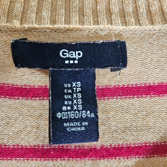 Gap Women's V-Neck Striped Beige & Pink Long Sleeve Sweater XS Soft and Comfy - Picture 6 of 16